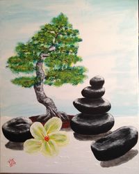Japanisch mit Bonsai 50x40