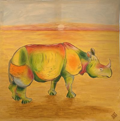 Fröhliches Nashorn 100x100